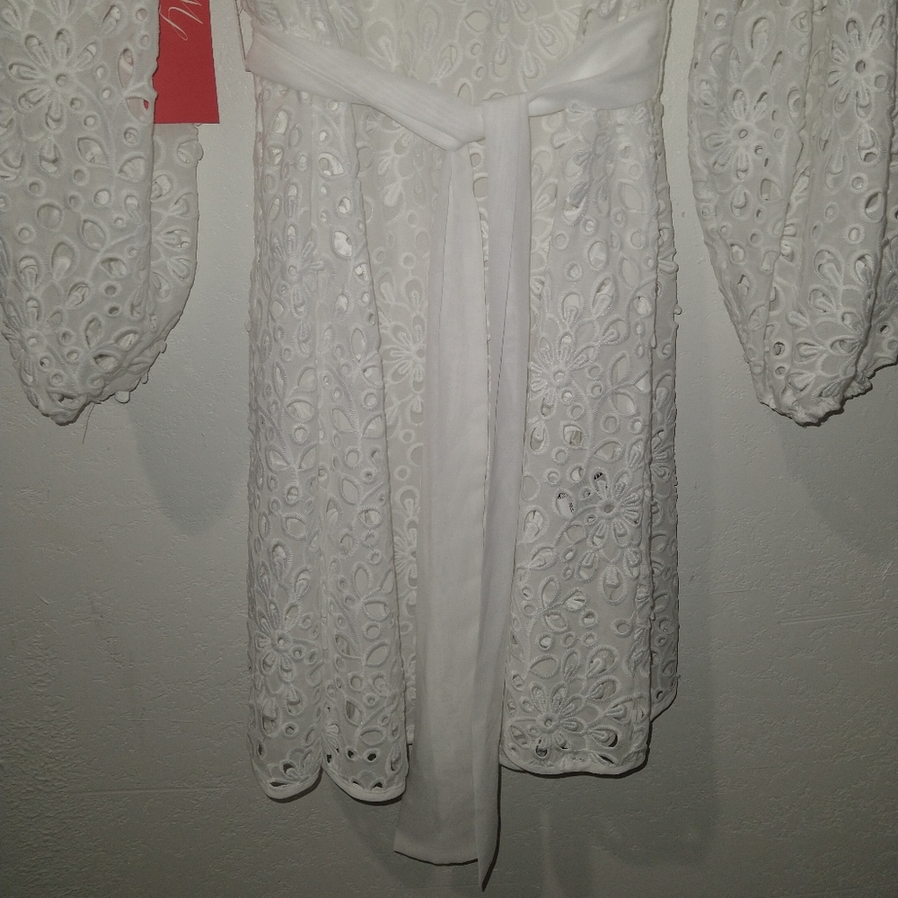 NWT MONIQUE LHUILLIER White Lace Blouson Dress - Picture 8 of 10